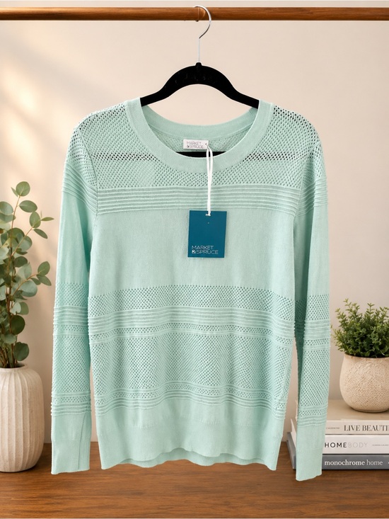 Market & Spruce Sweaters - Market & Spruce Mint Open-Weave Crewneck Sweater